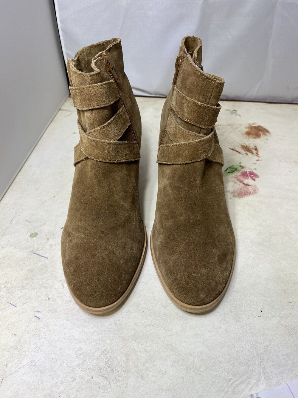 Diba Heeled Ankle Boots Brown Suede Buckle Booties Women’s Size 10 GUC - Picture 11 of 15